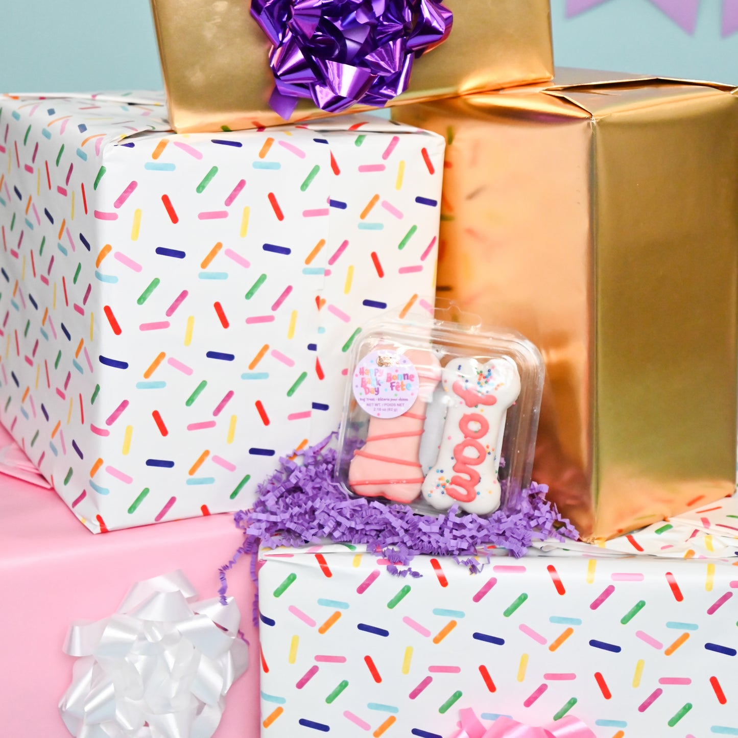 Prepackaged 4pk Pink Woof It Up Bones | Birthday