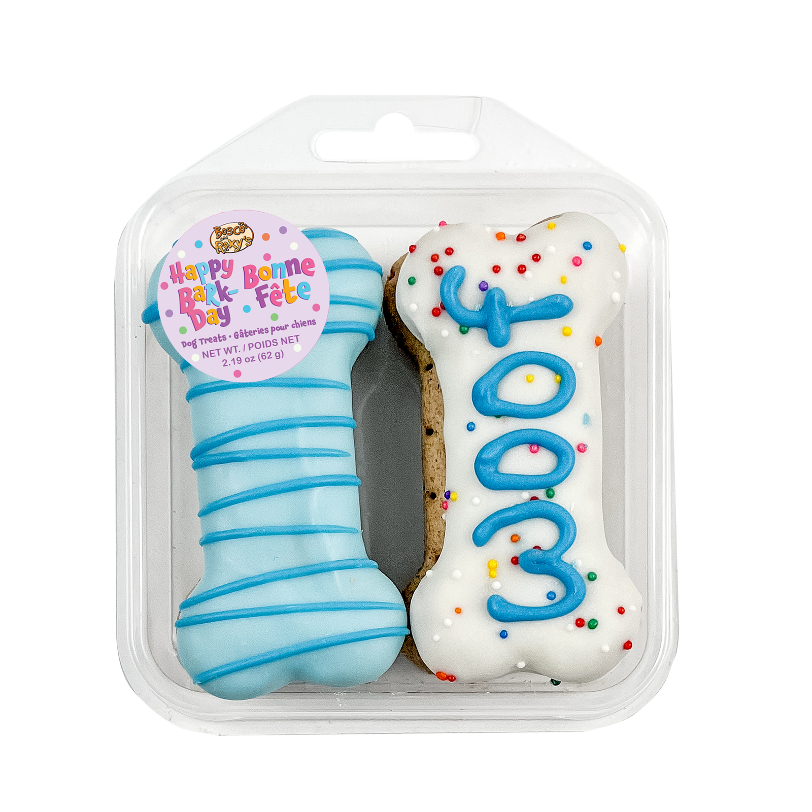 Prepackaged 4pk Blue Woof It Up Bones | Birthday