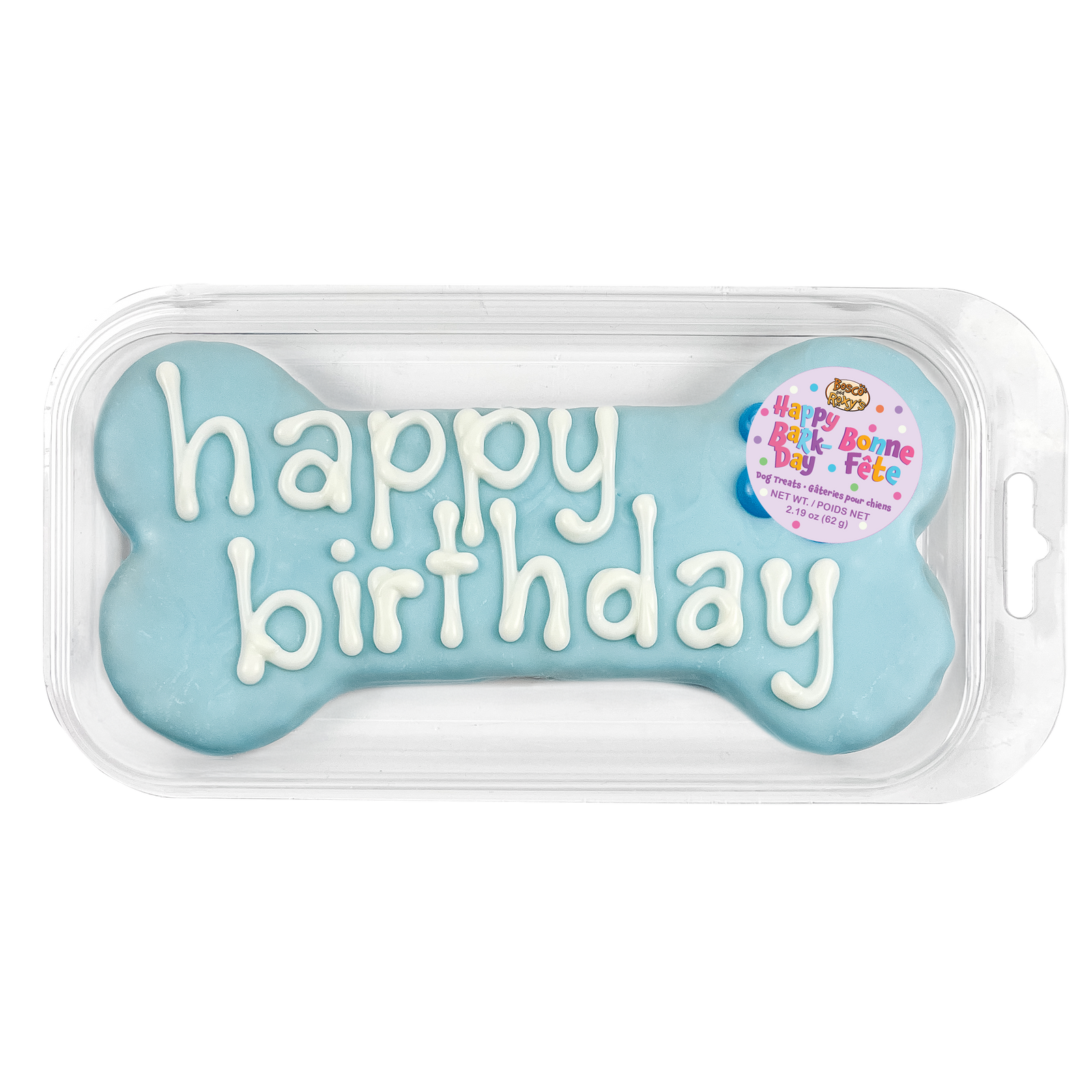Prepackaged Large Blue Happy Birthday Bone | Birthday