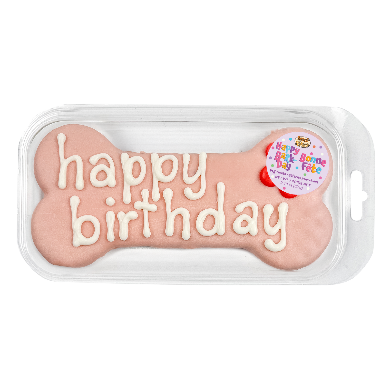 Prepackaged Large Pink Happy Birthday Bone | Birthday