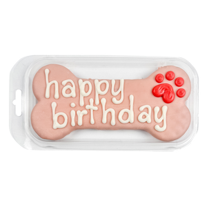 Prepackaged Large Pink Happy Birthday Bone | Birthday